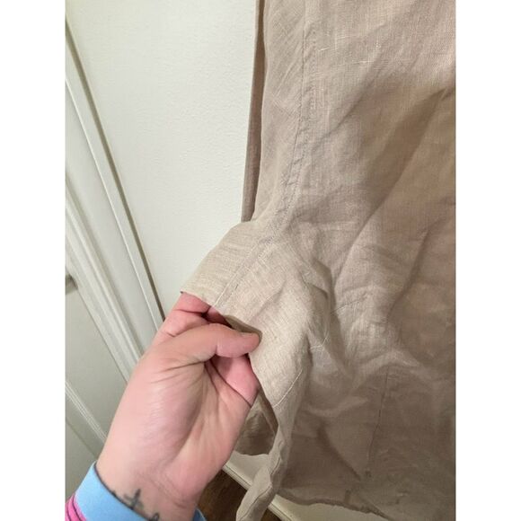Sundance Linen Button Up Shirt V neck size 16 EUC tan Khaki Lagenlook Travel - Picture 3 of 4